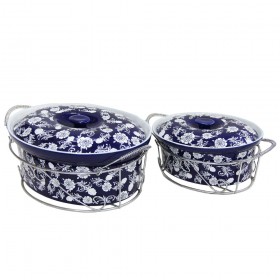 Hand Painted Royal China Oval Shaped Curry Pot ( Casserole Set ) 3 pcs